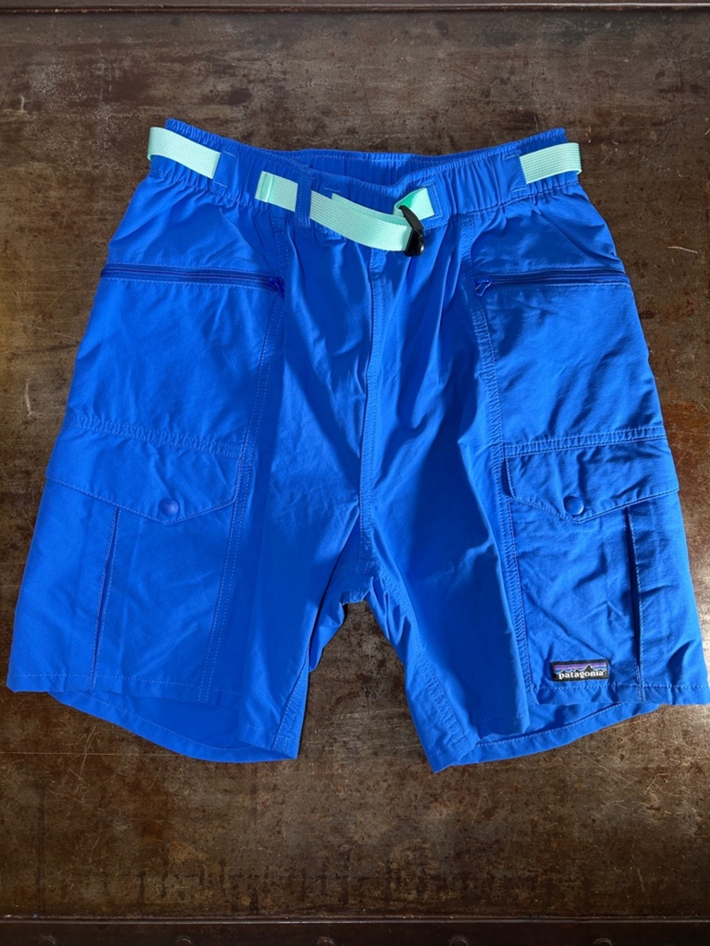 Patagonia outdoor Everyday Shorts “Bayou”Blue Cargo with Mint Belt Men’s Size XS